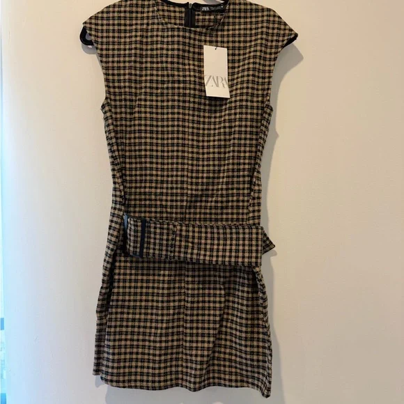 NWT Zara Belted Plaid Dress - Picture 2 of 5